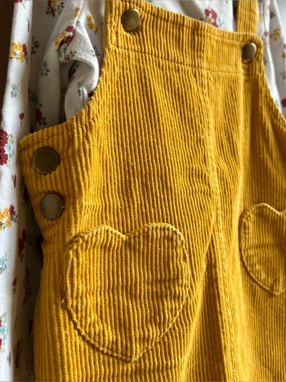 Between Mustard Corduroy Jumper Dress & Floral Top Set Girls Size 4T